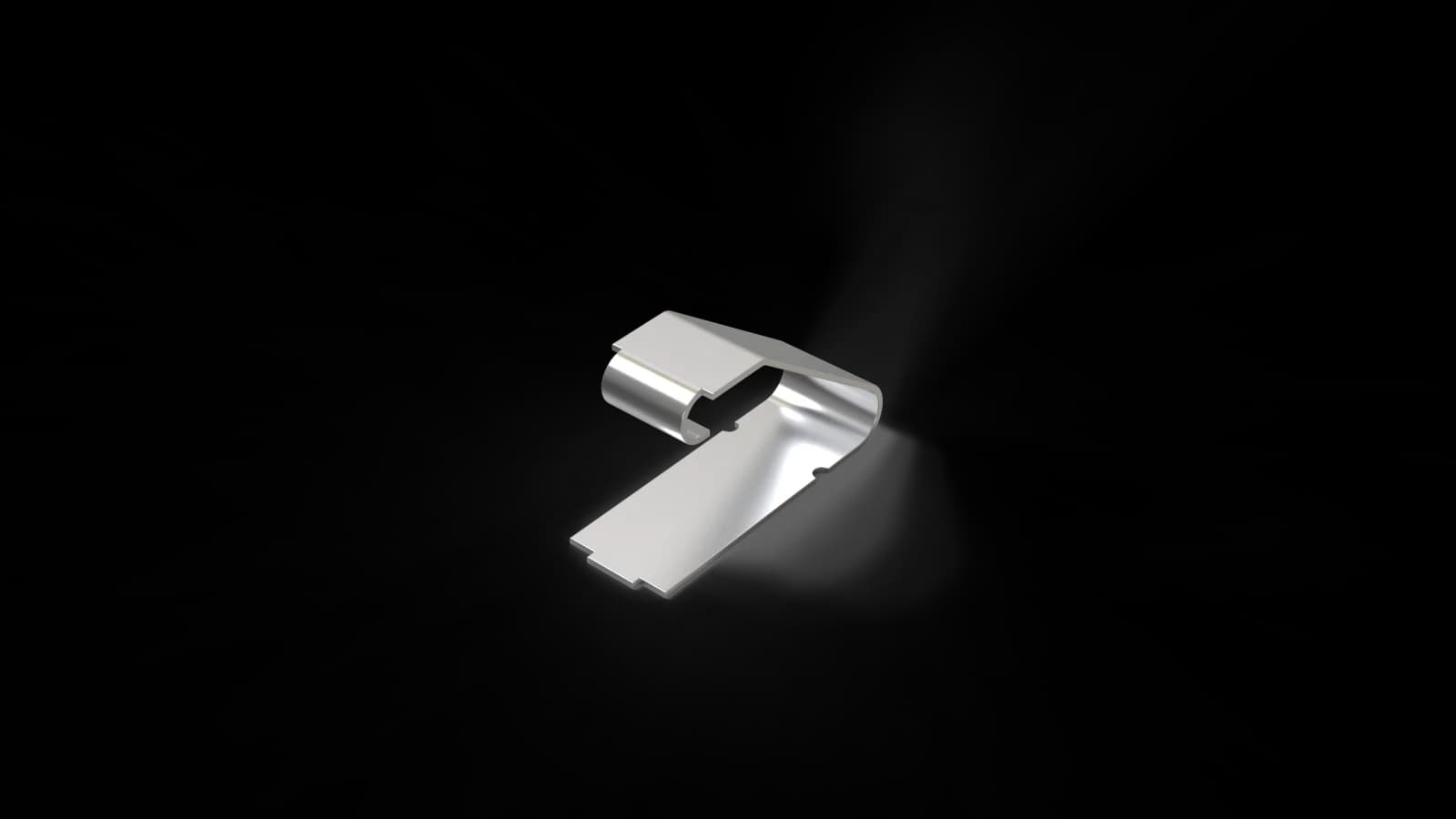 POCONS PMT1072 c-clip (spring finger) — CAD render, underside view