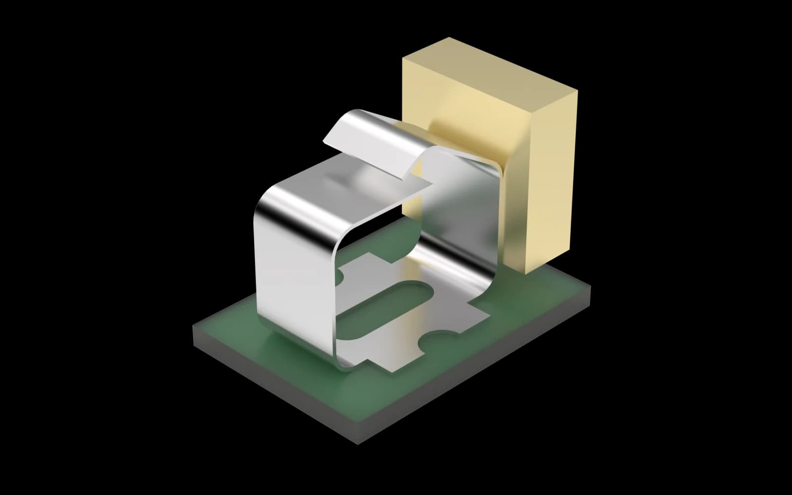 POCONS PMT1096A shield can clip — CAD render, underside view